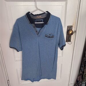 Denim & Flower Blue Polo Shirt with Contrast Collar